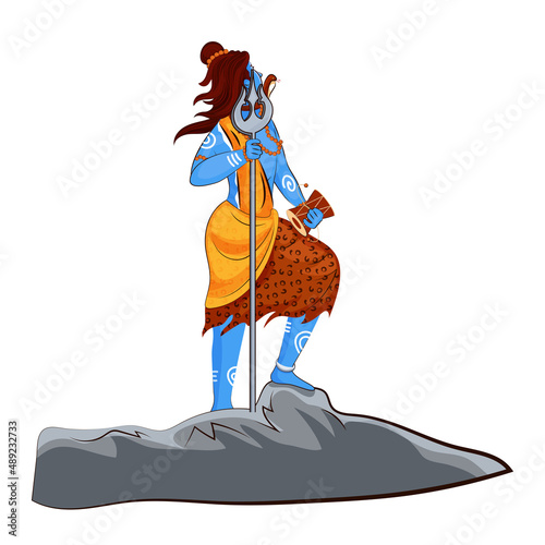 Hindu Mythology Lord Shiva Standing On Rock Illustration.