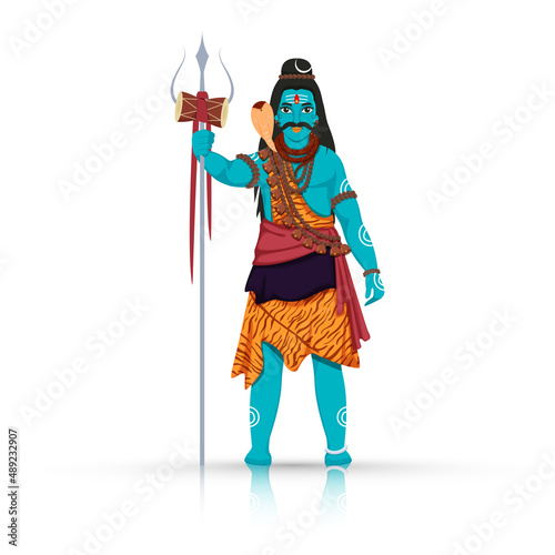 Illustration Of Hindu Mythology Lord Shiva Standing With Trishul (Trident) On White Background.