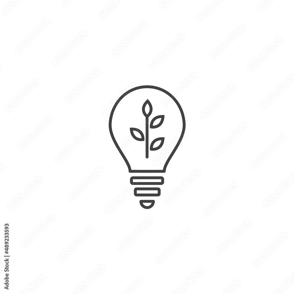 Leaf lightbulb eco lamp line icon. Environment green energy bulb Leaf lightbulb eco lamp line icon. Environment green energy bulb