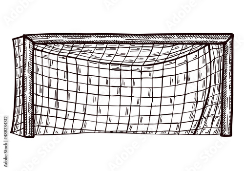 Football gate sketched isolated. Vintage sport elements for goalkeeper interference hand drawn style.