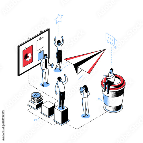Office life - modern line isometry design style illustration