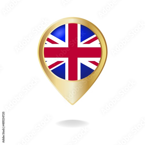 United Kingdom flag on golden pointer map, Vector illustration eps.10