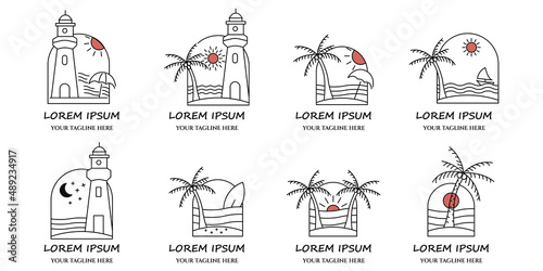 set summer line art icon logo minimalist vector illustration creative