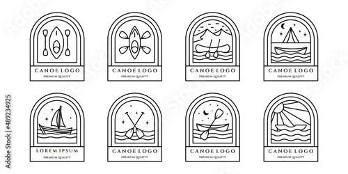 set canoe line art icon logo minimalist vector illustration design