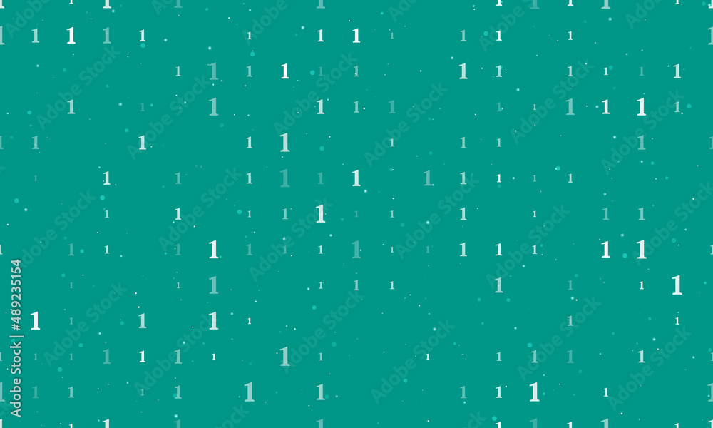 Seamless background pattern of evenly spaced white number one symbols of different sizes and opacity. Vector illustration on teal background with stars Seamless background pattern of evenly spaced white number one symbols of different sizes and opacity. Vector illustration on teal background with stars