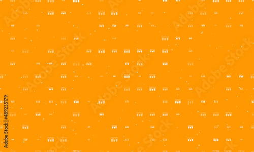 Seamless background pattern of evenly spaced white water game symbols of different sizes and opacity. Vector illustration on orange background with stars