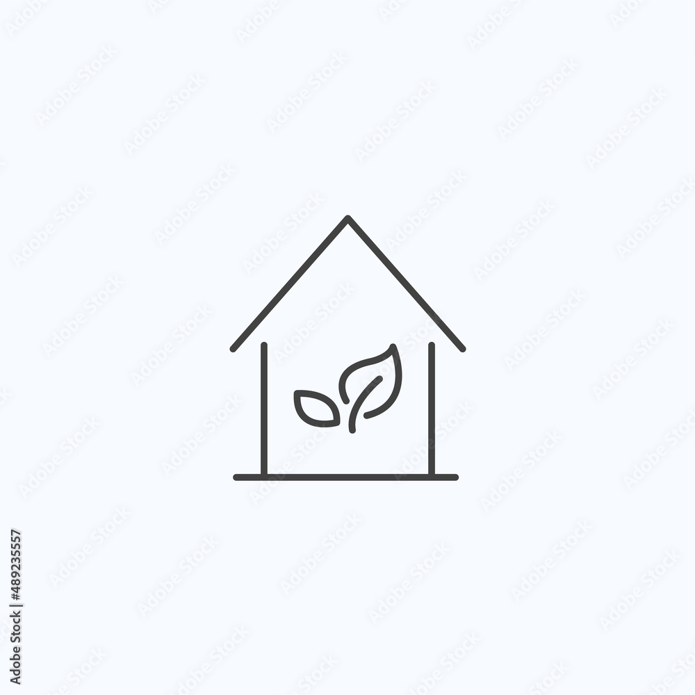 Eco home leaf construction line icon. Wood nature house architecture Eco home leaf construction line icon. Wood nature house architecture