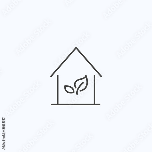 Eco home leaf construction line icon. Wood nature house architecture