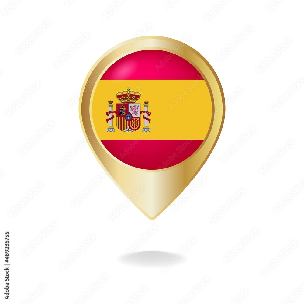 Spain flag on golden pointer map, Vector illustration eps.10 Spain flag on golden pointer map, Vector illustration eps.10