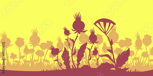    Color image of stylized flowers. Stamp  print on fabric  design  background. Vector drawing.
