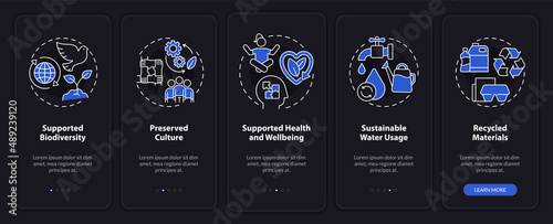 Circular economy foundations night mode onboarding mobile app screen