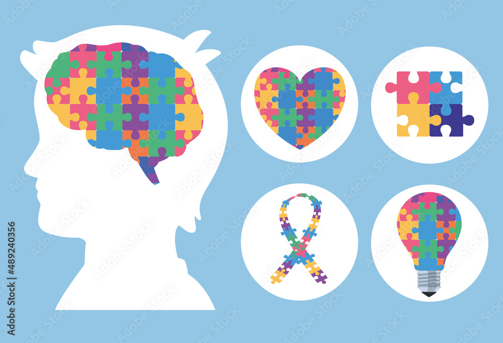 Stack Icon For Autism five autism day icons Stock Vector | Adobe Stock