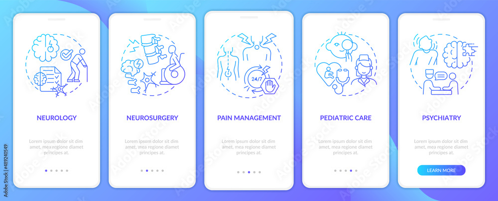Medical clinic services blue gradient onboarding mobile app screen