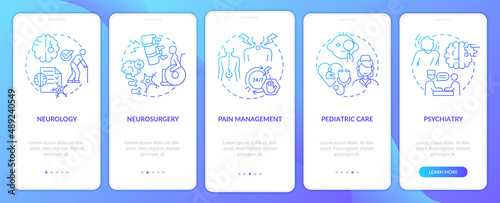 Medical clinic services blue gradient onboarding mobile app screen