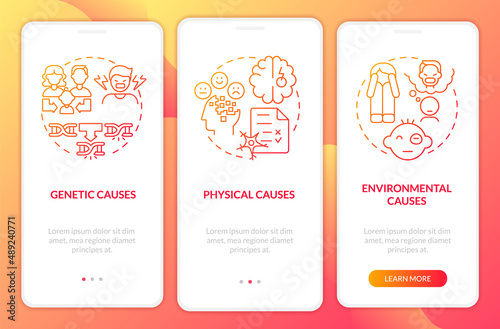 Conduct disorder causes red gradient onboarding mobile app screen