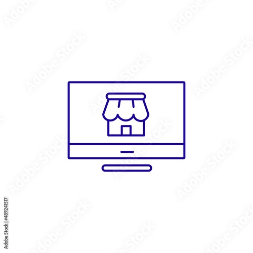Online shop internet buy line icon. Store computer purchase