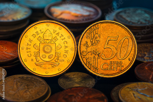 Fototapeta Naklejka Na Ścianę i Meble -  Vatican City 50 Cents Eur Coin Cita del Vaticano Close Up Macro