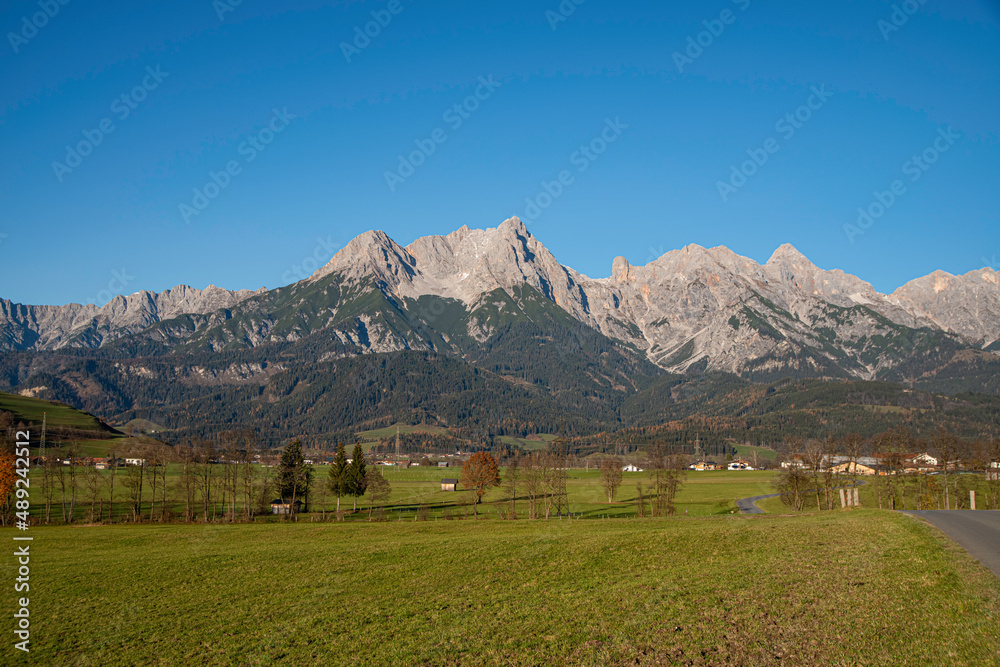 mountains called Steinernes Meer in the region of Saalfelden in Salzburger Land in Austria. Eastern Alps in autumn