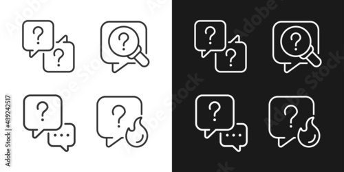 Question marks and speech bubbles linear icons set for dark, light mode