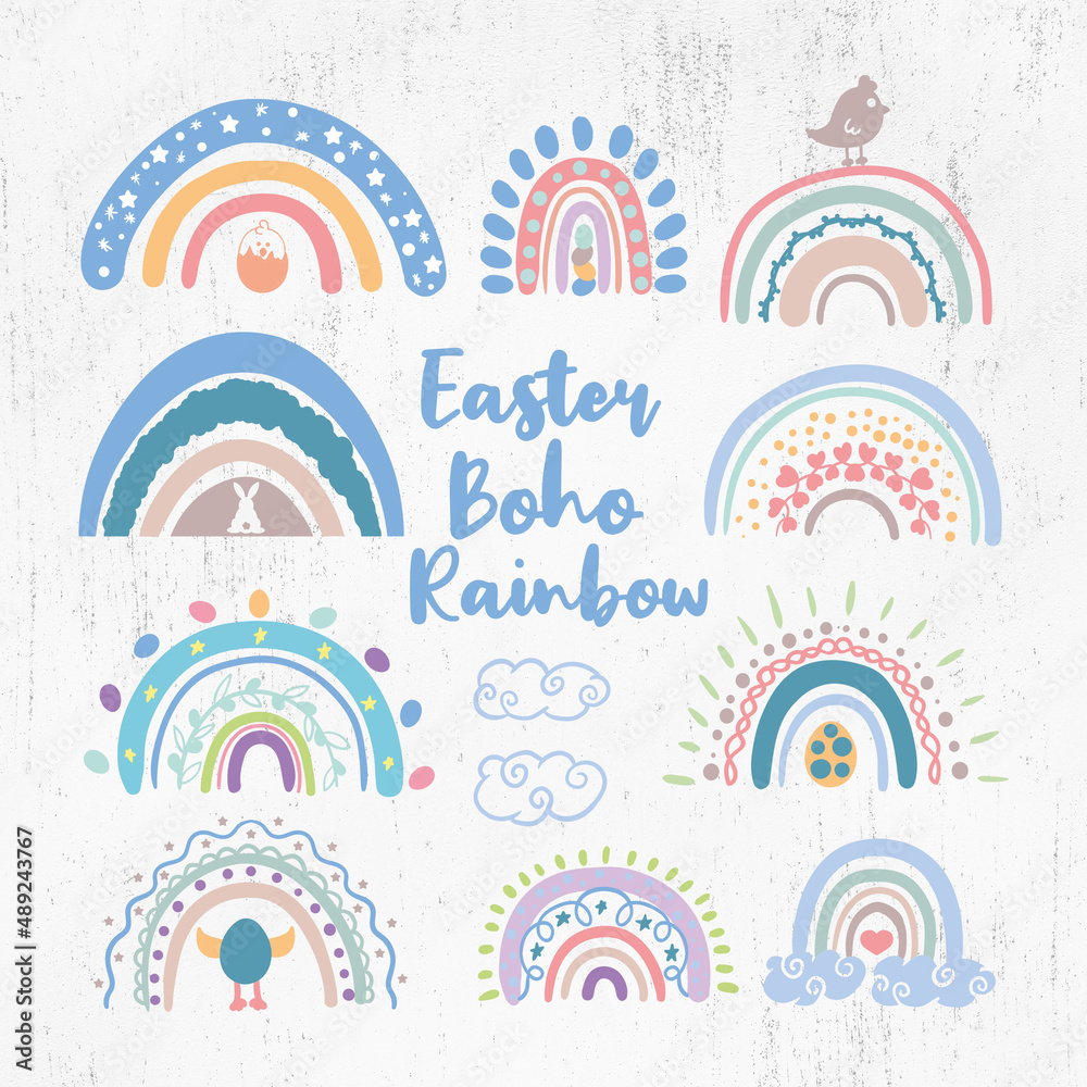 Easter Bunny Bundle SVG, Rainbow SVG, Easter SVG, Boho Rainbow PNG, Spring Svg, Pastel Easter Rainbow Svg, Baby Svg
