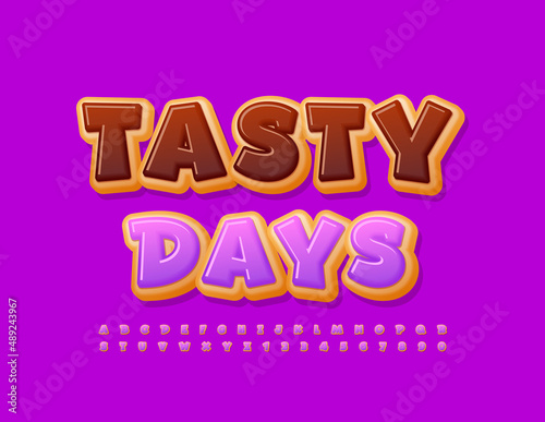 Vector creative Sign Tasty Days. Bright Modern Font. Donut sweet Alphabet Letters and Numbers
