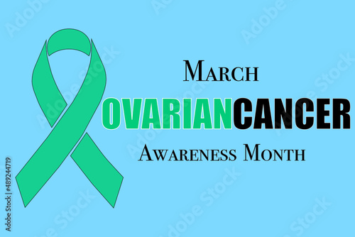 Teal Ovarian cancer March awareness vector ribbon background.	