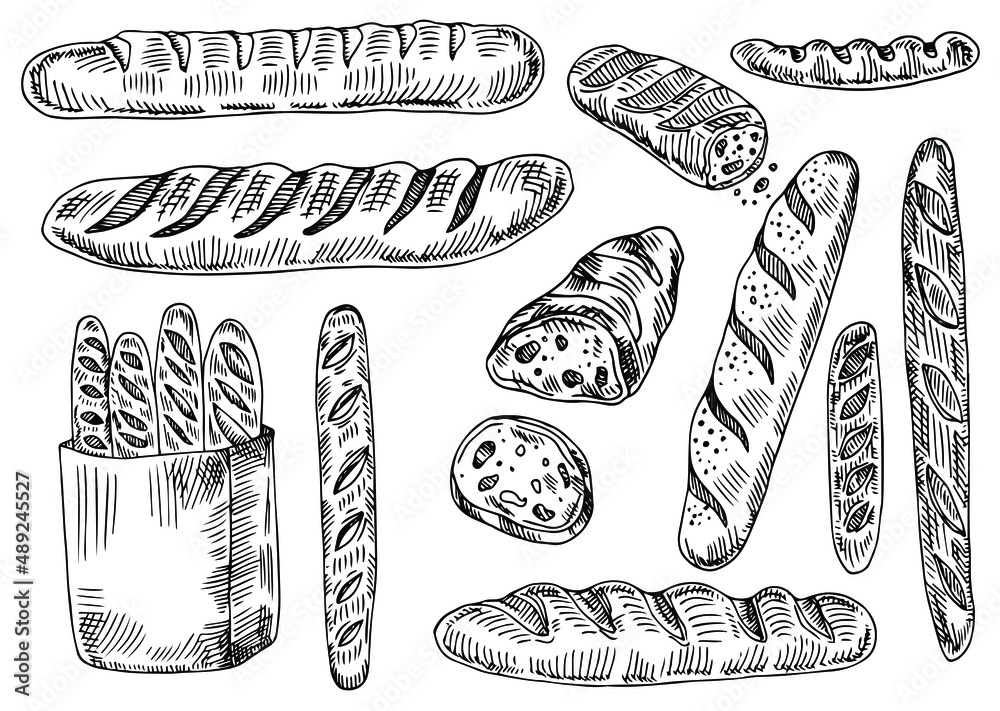 French baguette hand drawn outline doodle icon. Bread loaf vector ...