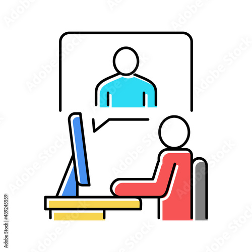 video call or remote interview color icon vector illustration