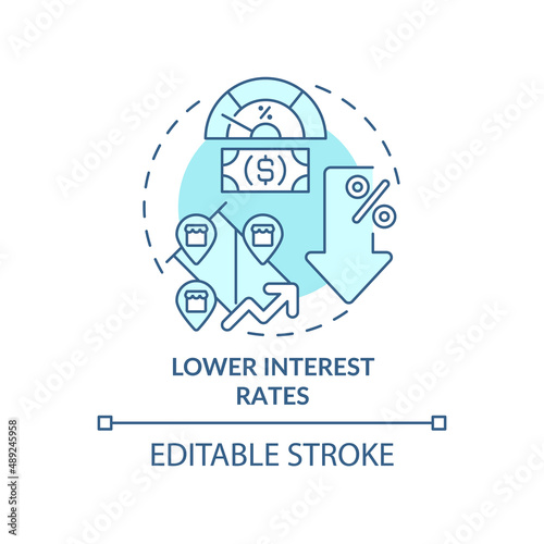 Lower interest rates turquoise concept icon