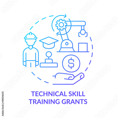Technical skill training grants blue gradient concept icon