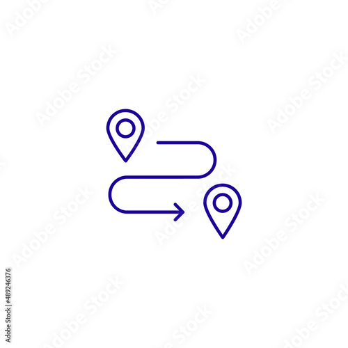 Location pin navigation line icon. Tourism travel route vector path gps pin icon 