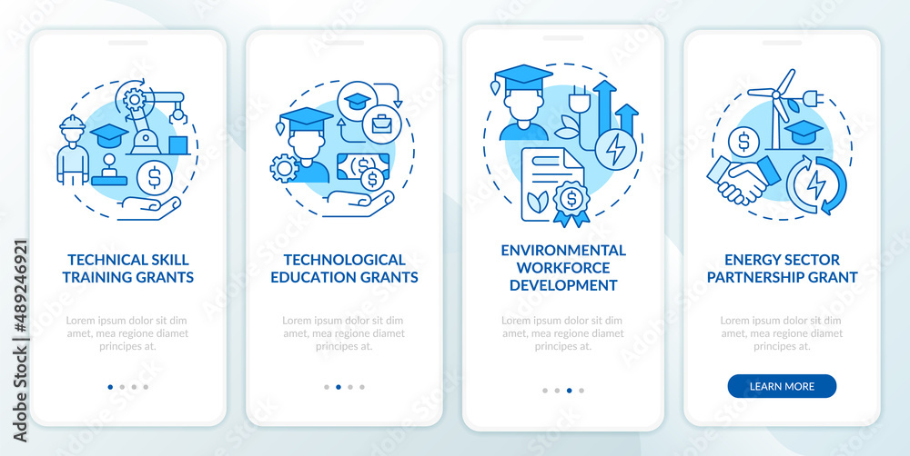 Federal grants for tech training blue onboarding mobile app screen Federal grants for tech training blue onboarding mobile app screen