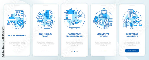 Types of grants blue onboarding mobile app screen
