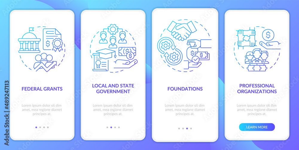 Workplace development grants blue gradient onboarding mobile app screen Workplace development grants blue gradient onboarding mobile app screen