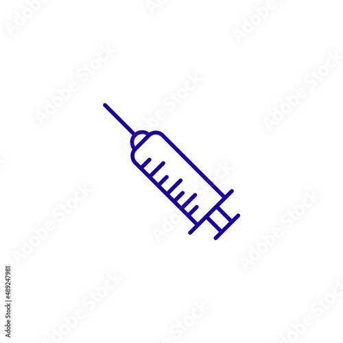 Vaccine syringe injector shot line icon. Injection tool
