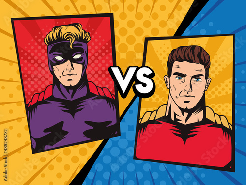 superheroes confrontation pop art