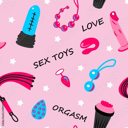 Cute seamless pattern of sex toys for sex shop. Suitable for printing on fabric, paper, banners