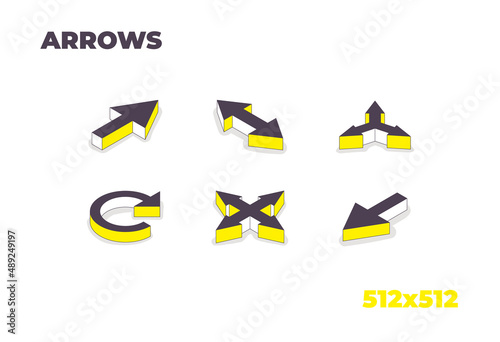 Arrows 3d Icons. Navigation, pointers, directions. Vector isometric elements for presentations, websites and infographics.
