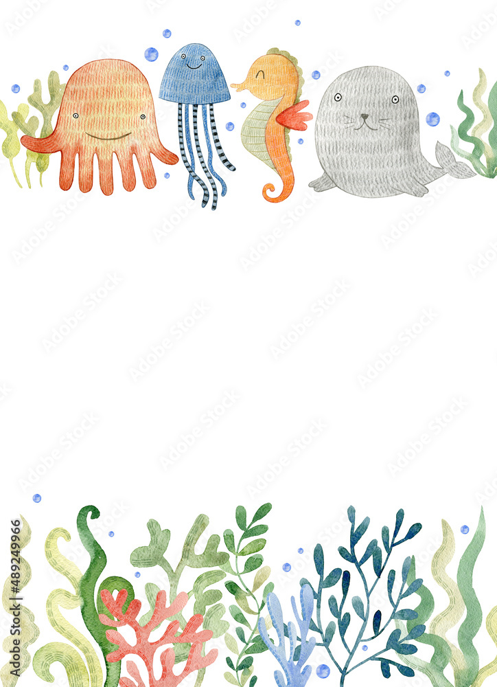Obraz premium Watercolor sea card.