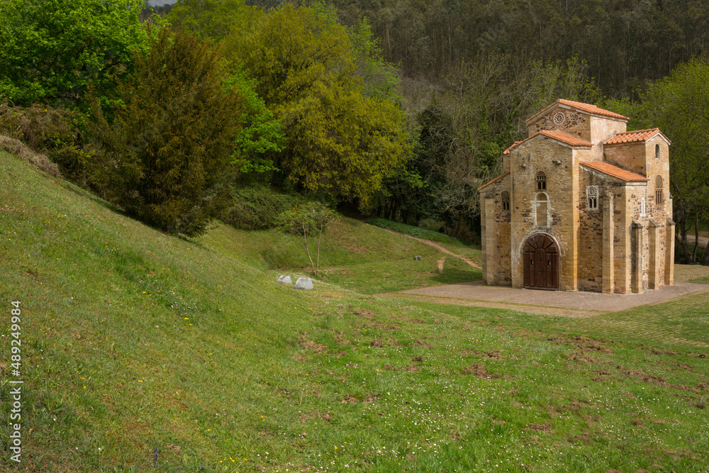 Church in the countryside. San Miguel de Lillo, Oviedo, Asturias 