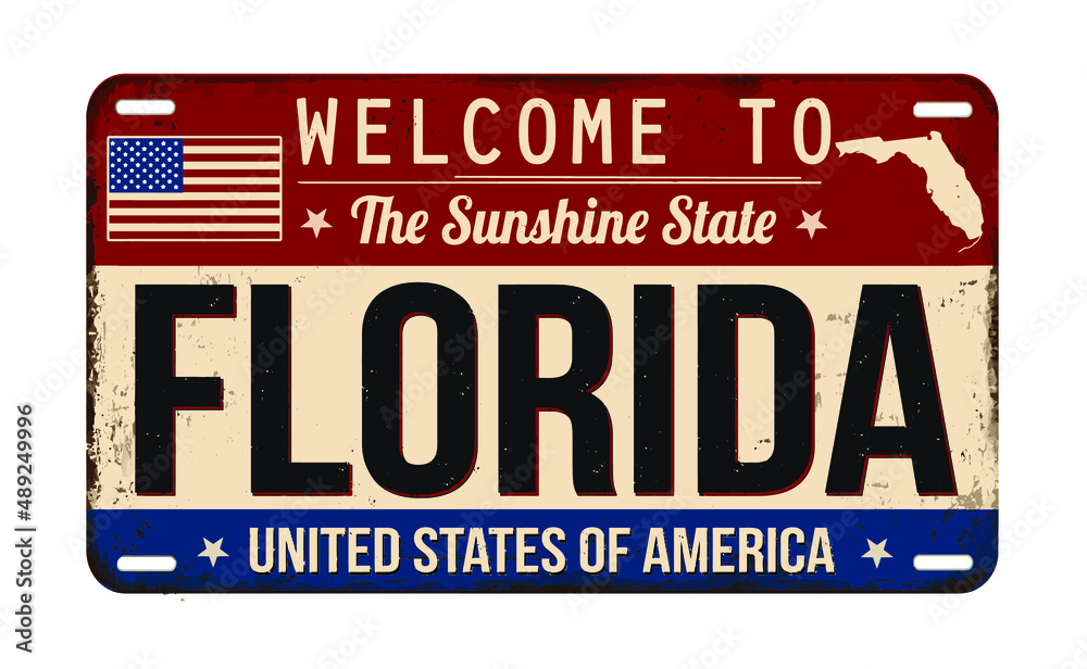Welcome to Florida vintage rusty license plate on a white background ...