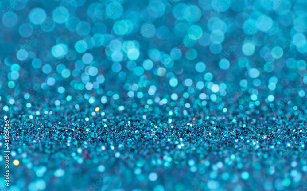 Beautiful Teal Glitter Bokeh Texture, Closeup Photography