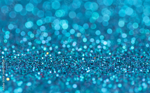 Beautiful Teal Glitter Bokeh Texture, Closeup Photography