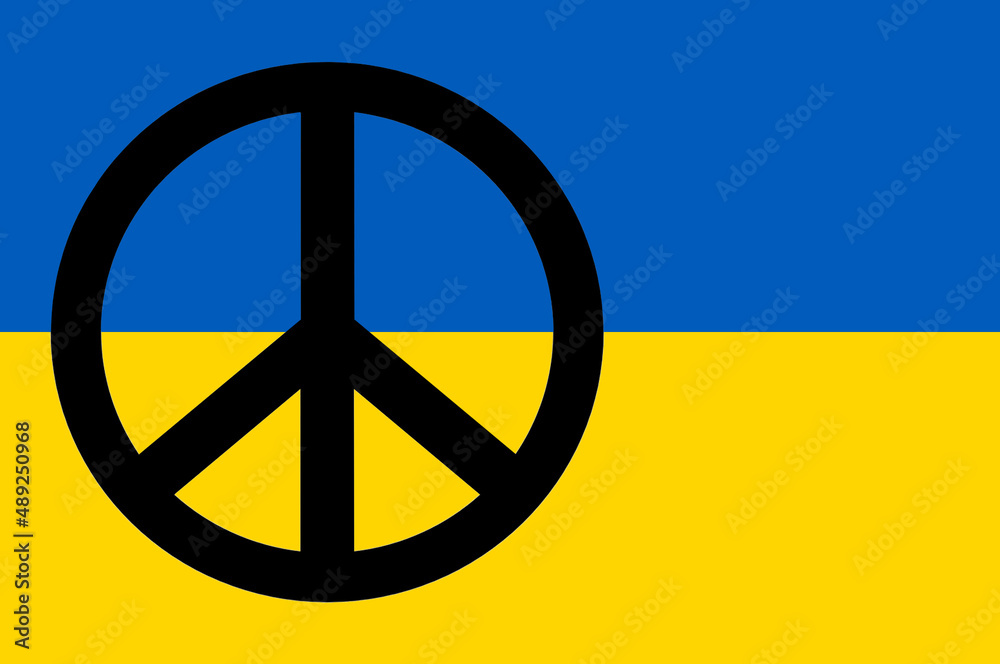 The flag of the Ukraine with a peace sign on it