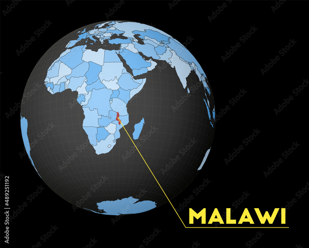 Malawi On Dark Globe With Blue World Map Red Country Highlighted 1000 F 489251192 3aWaADOwsc7MGPjcZSu1BEwpwFbzobF3 