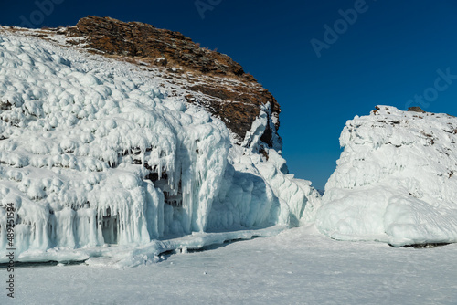 Island covered by ice in the middle on Baykal lake, Siberia