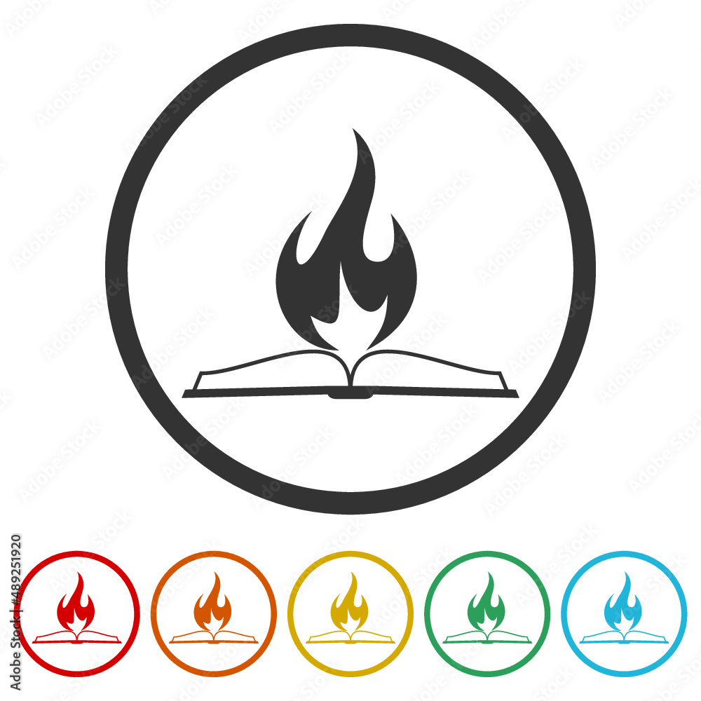 Fire and book ring icon, color set Fire and book ring icon, color set