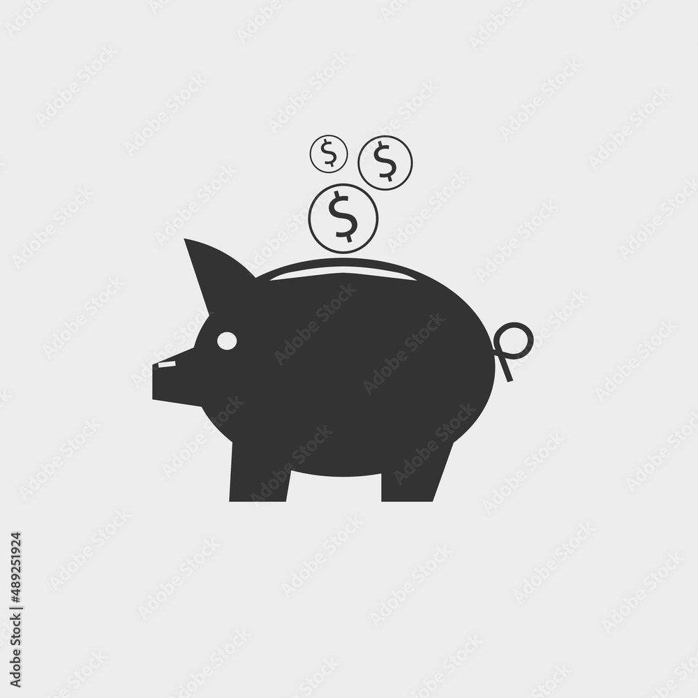 Obraz premium Piggy bank vector icon solid grey
