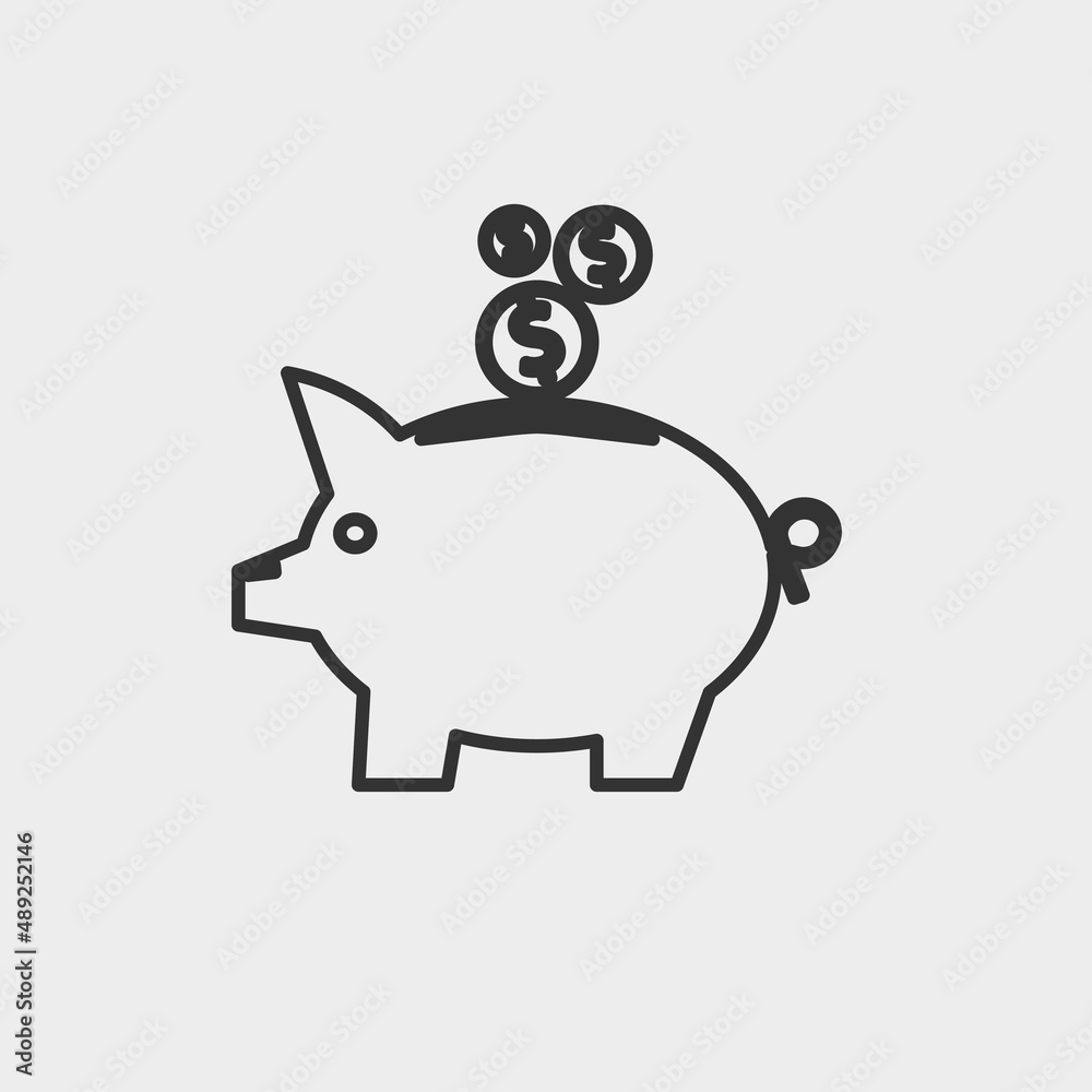 Piggy bank vector icon solid grey Piggy bank vector icon solid grey