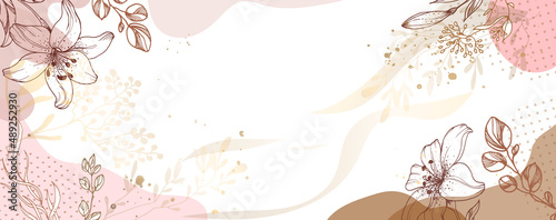 Floral background of luxury wallpaper pastel vector wall. Pattern with abstract shape lily. Plant abstract design. Vector illustration.